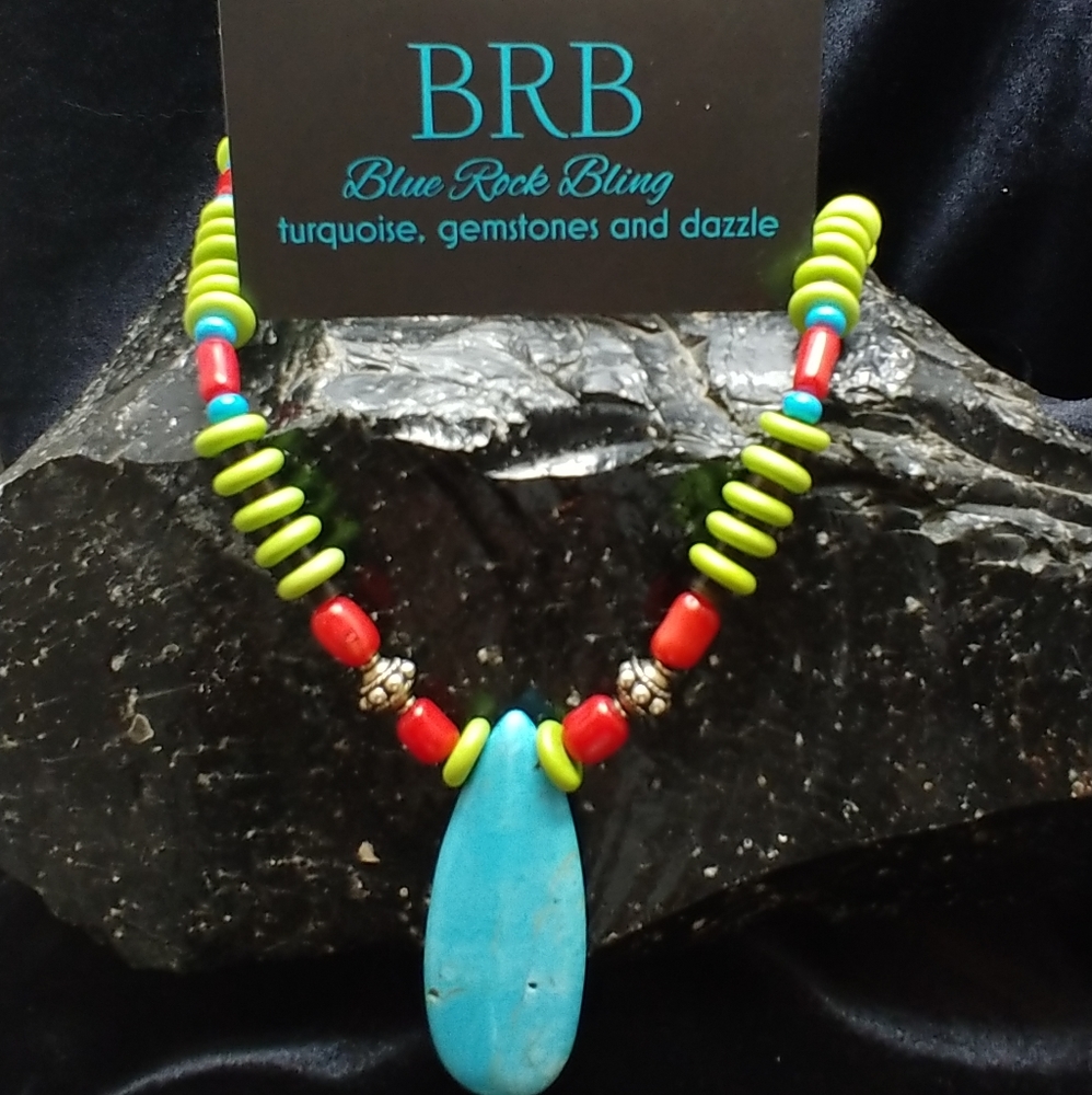 Turquoise, Coral, Gaspeite, Shell Necklace